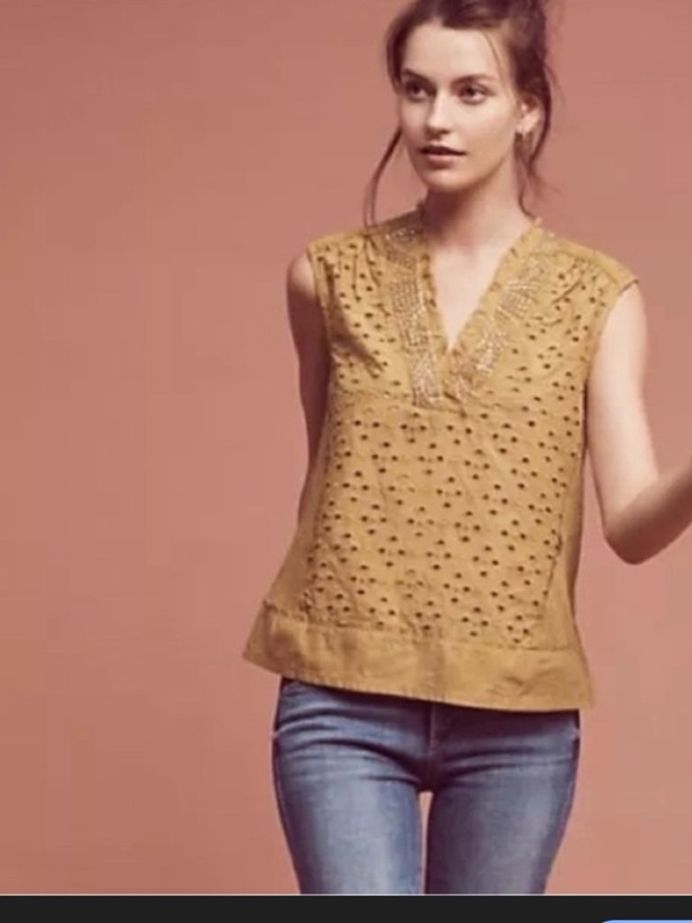 Anthropologie/Akemi + Kin Embroidered Sleeveless Eyelet Top in Mustard
